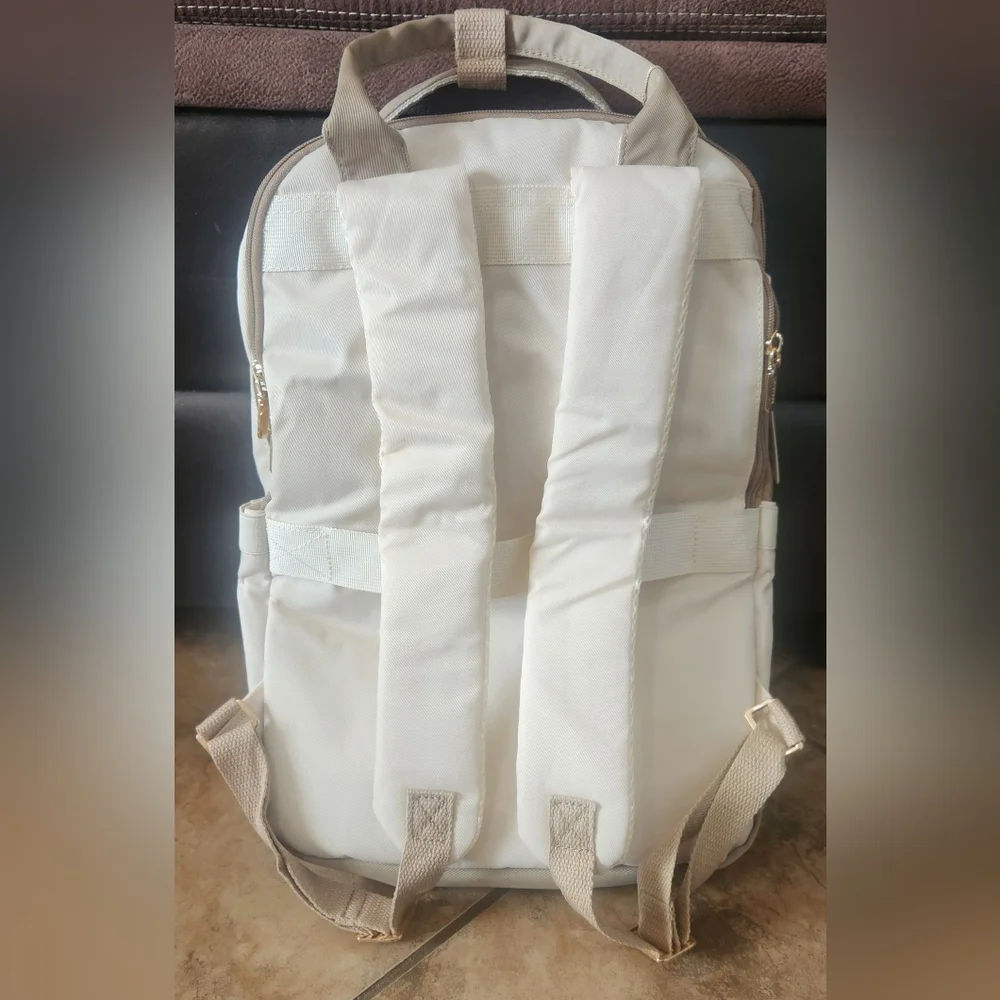 Cream and Tan Women’s Convertible Backpack with USB Charging Port